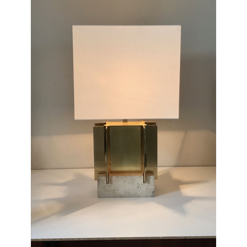 Vintage brass and travertine lamp by Gaetano Sciolari 