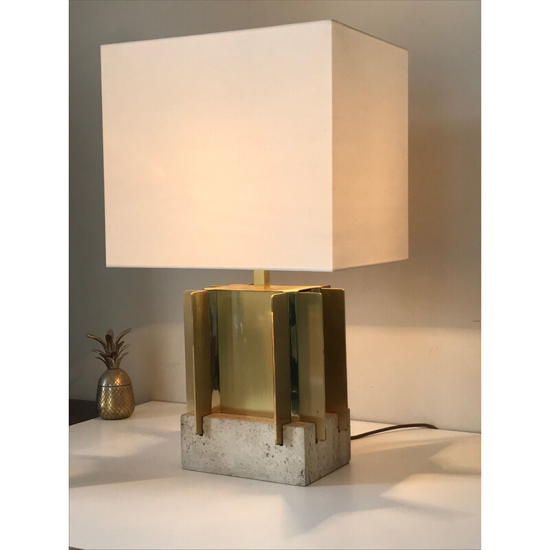 Vintage brass and travertine lamp by Gaetano Sciolari 