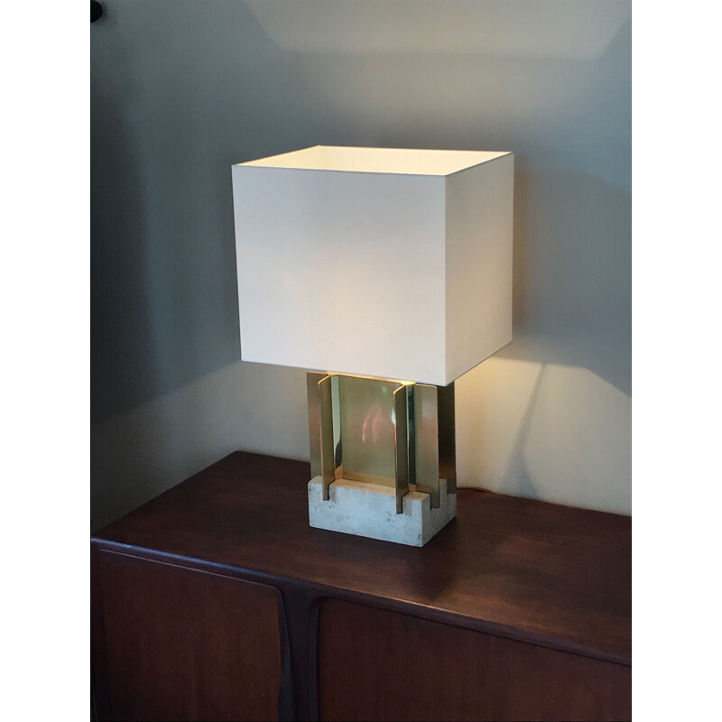 Vintage brass and travertine lamp by Gaetano Sciolari 