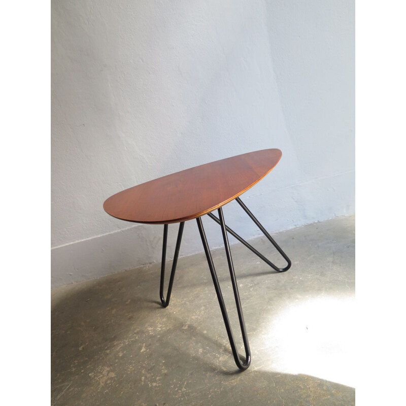 Vintage teak side table with black metal legs,1950