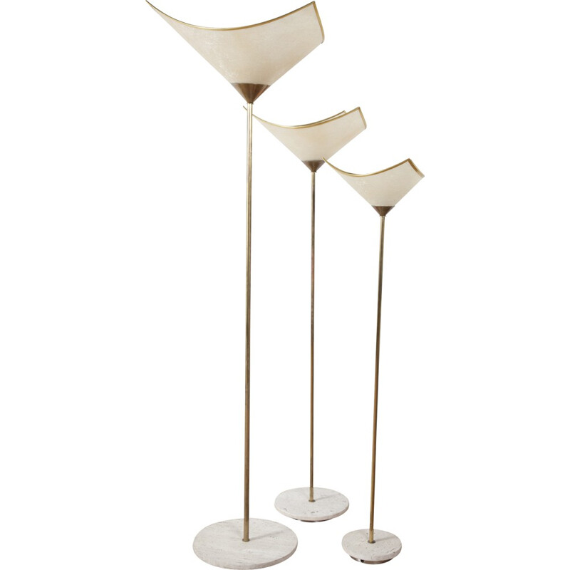 Set of 3 Produzione Ricerca Design floor lamps in fiberglass and marble - 1970s