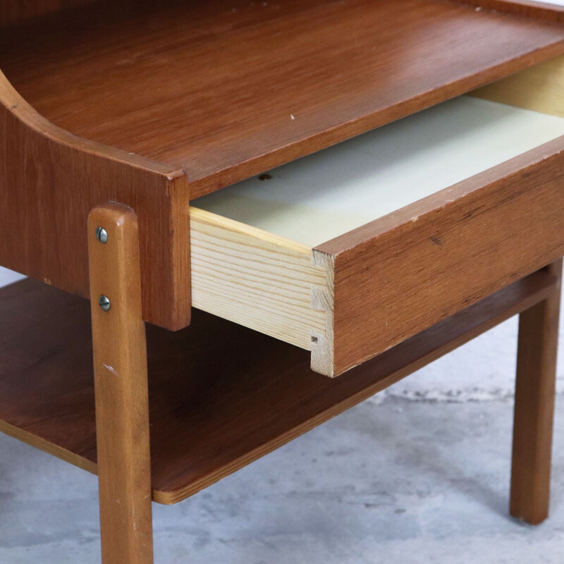 Pair of vintage teak mismatched bedside tables in teak, 1960