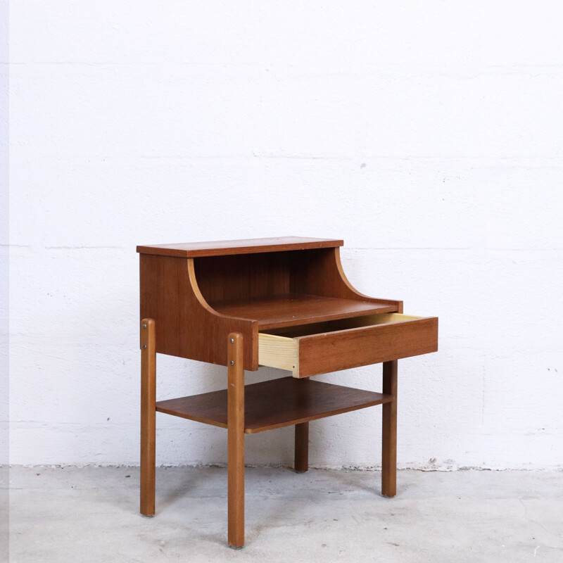 Pair of vintage teak mismatched bedside tables in teak, 1960