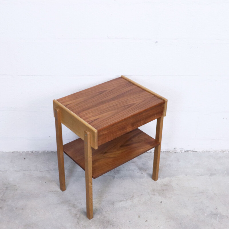 Pair of vintage teak mismatched bedside tables in teak, 1960