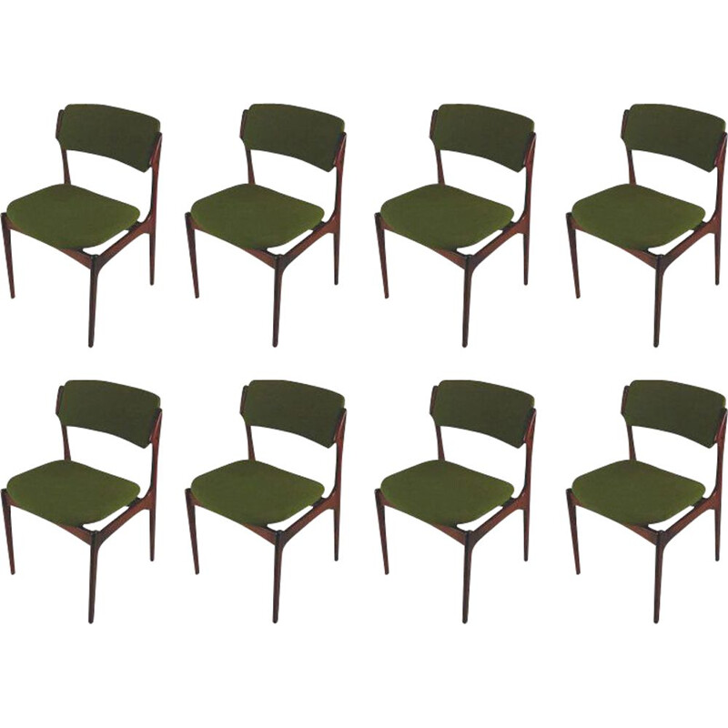1960s Erik Buch Set of Eight Refinished Rosewood Dining Chairs Inc. Reupholstery