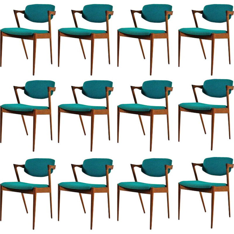 Set of 12 vintage dining chairs in teak by Kai Kristiansen, 1960s