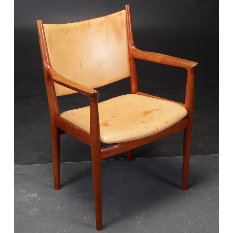 Fauteuil Vintage Wegner en chêne de Johannes Hansen inc. Retapissé, 1960