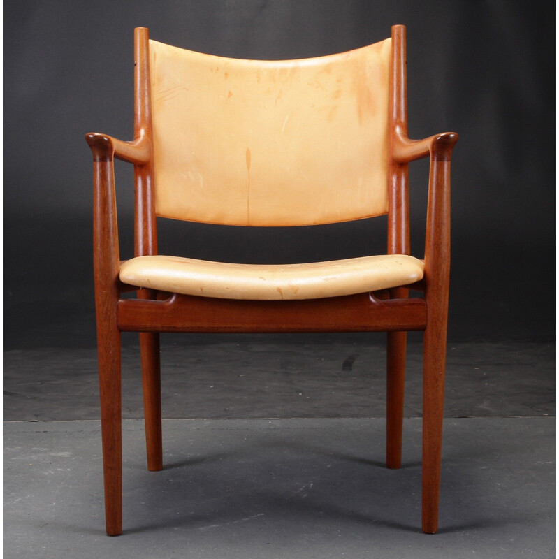 Fauteuil Vintage Wegner en chêne de Johannes Hansen inc. Retapissé, 1960