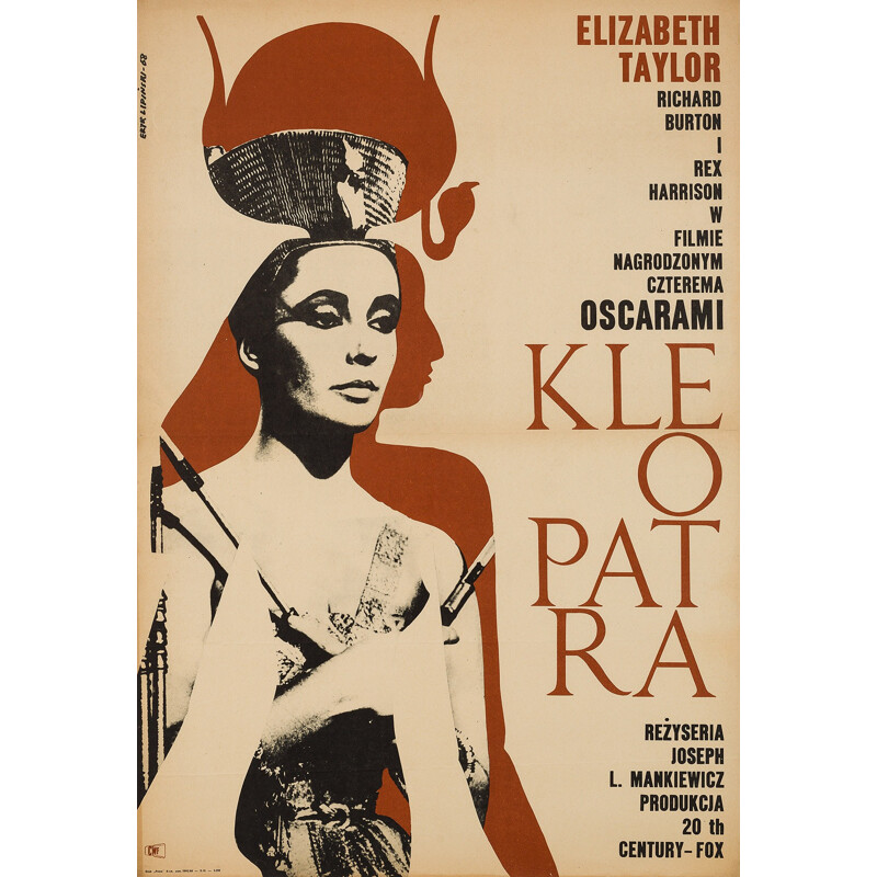 Cartaz polaco vintage do filme "Cleopatra" de Eryk Lipinski, 1960