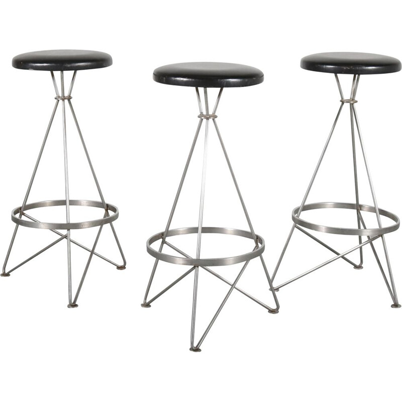 Set of 3 Vintage Metal bar stools 1960s 