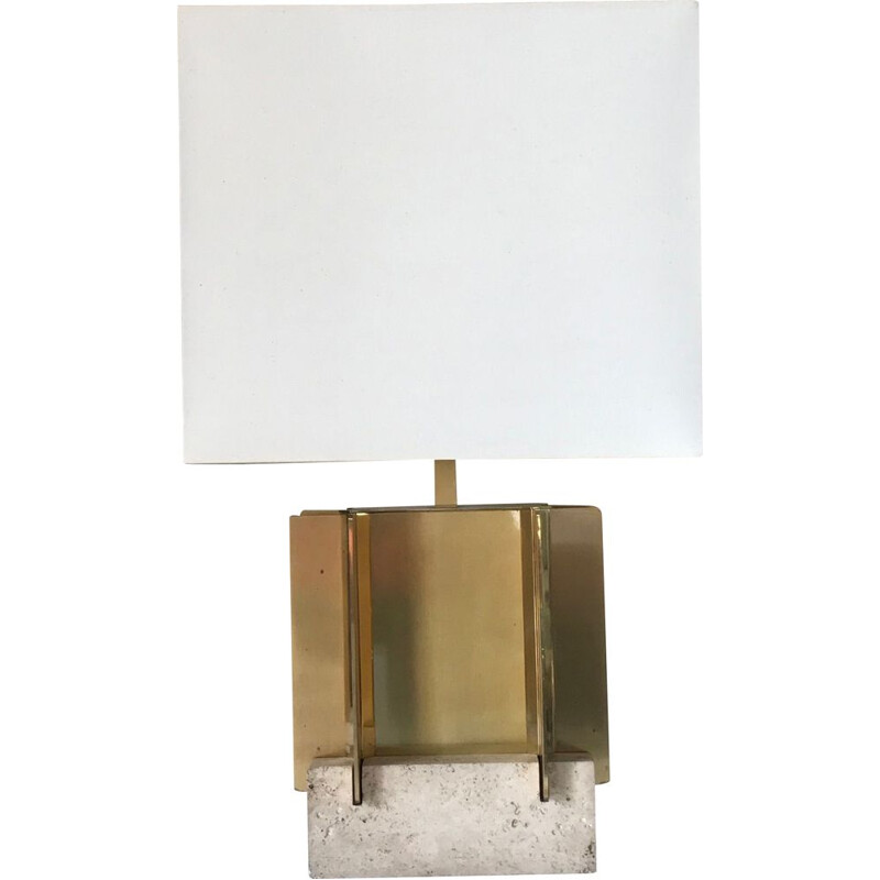 Vintage brass and travertine lamp by Gaetano Sciolari 