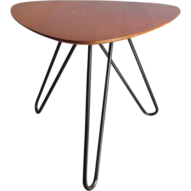 Vintage teak side table with black metal legs,1950