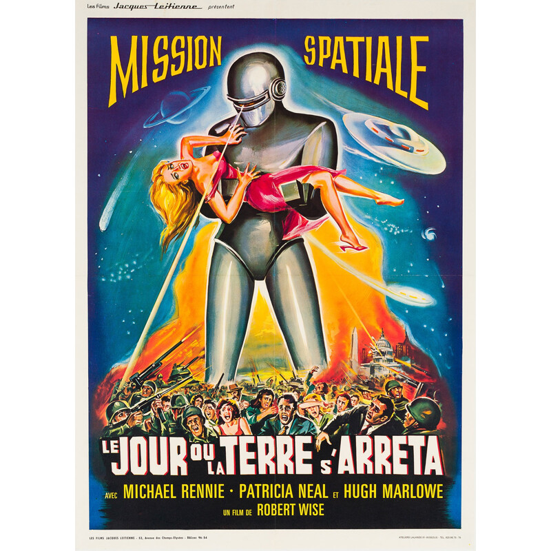 Cartaz vintage do filme "The Day the Earth Stood Still", França 1960