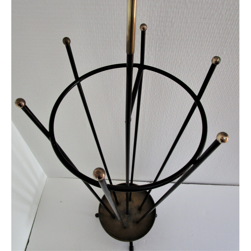 Vintage umbrella holder brass and black modernist lacquered metal 1950