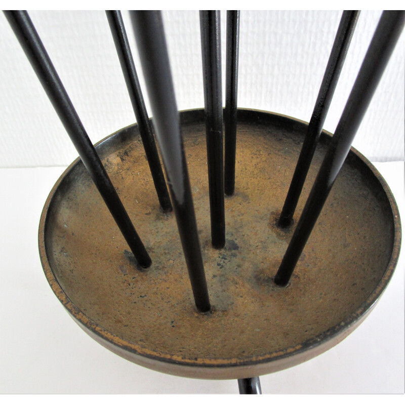 Vintage umbrella holder brass and black modernist lacquered metal 1950