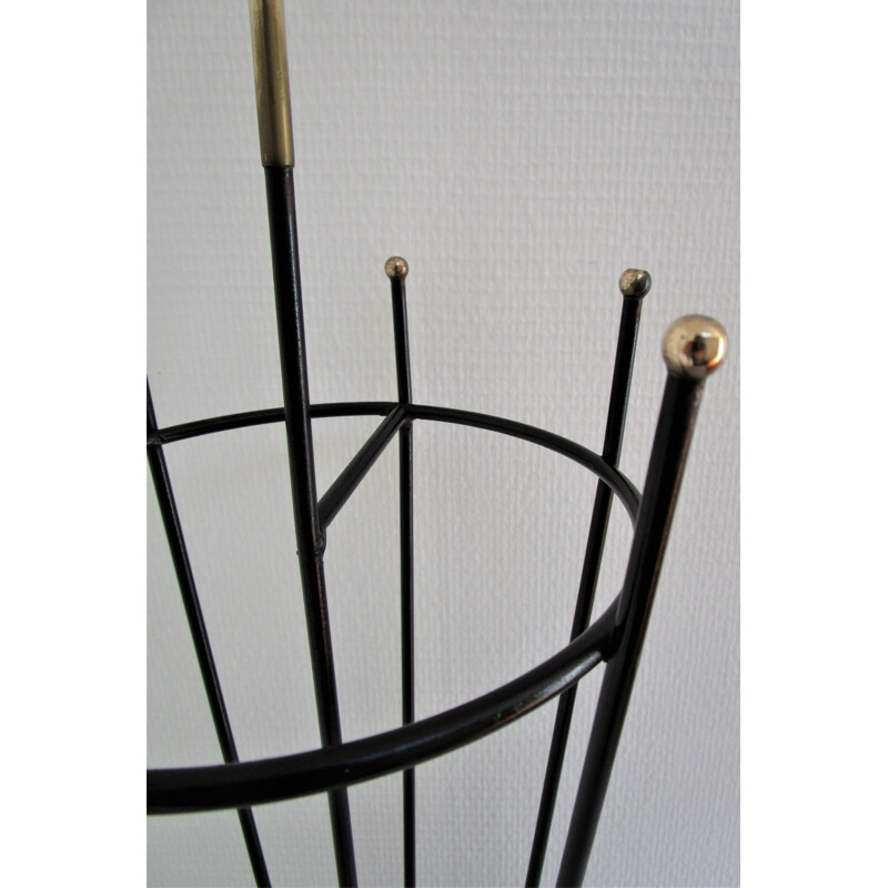 Vintage umbrella holder brass and black modernist lacquered metal 1950