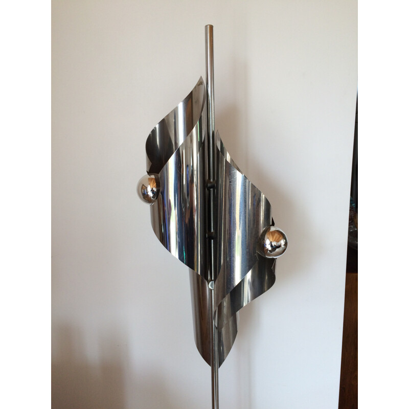 Italian floor lamp in chromed metal - 1970s