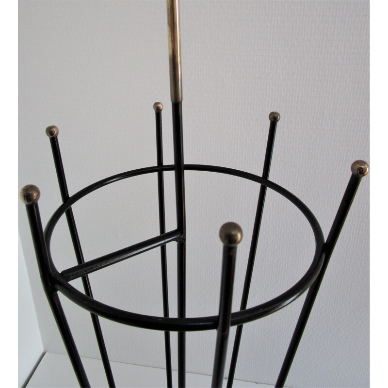 Porte-parapluie vintage laiton et métal laqué noir moderniste 1950