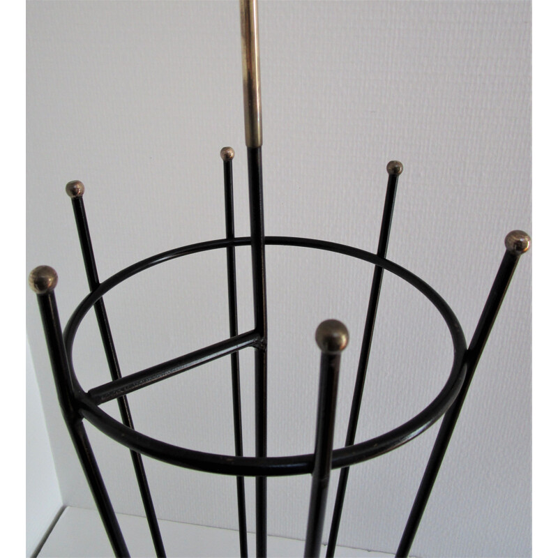 Vintage umbrella holder brass and black modernist lacquered metal 1950