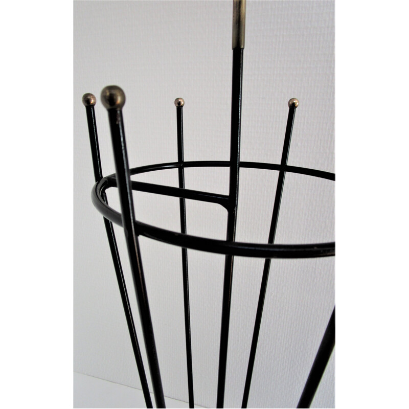 Vintage umbrella holder brass and black modernist lacquered metal 1950