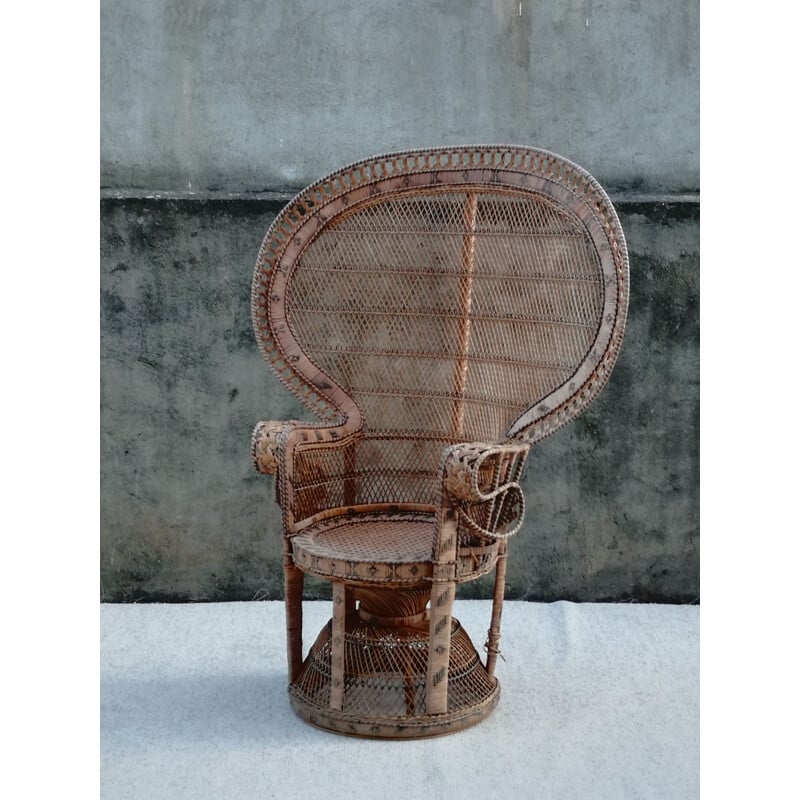 Fauteuil Emmanuelle vintage en Rotin, france, 1970