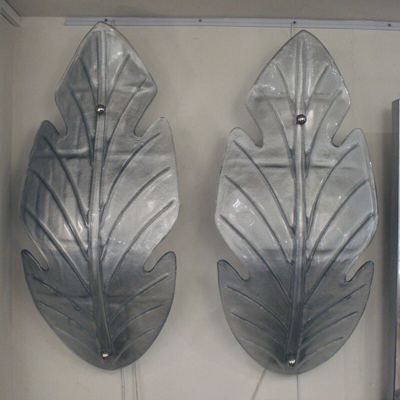 Pair of large Italian wall lamps in Murano glass - 1960s