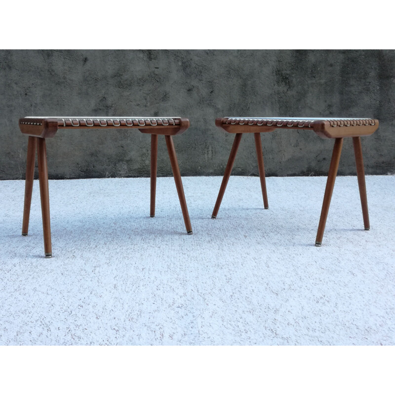 Set of 2 vintage teak stools by Georges Tigien for Pradera, 1950s