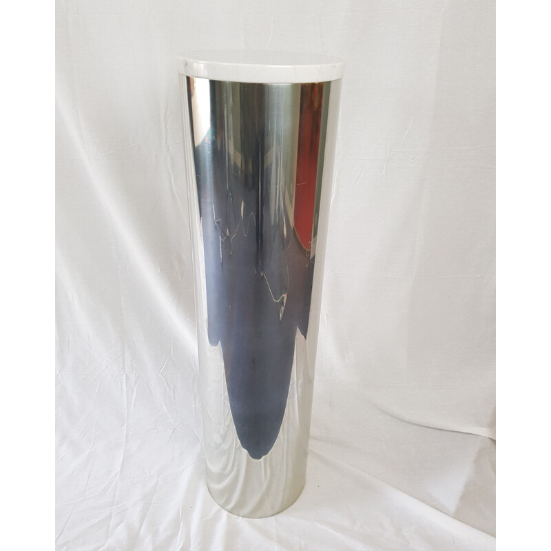 Vintage polished aluminum and marble column by Paul Mayen for Habitat, 1960s