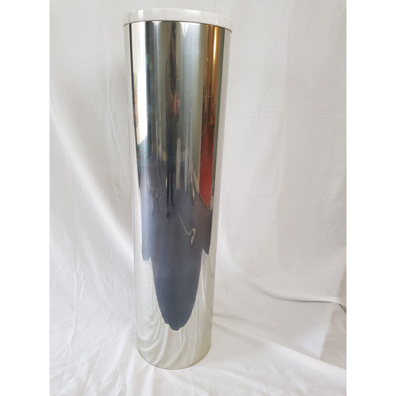 Vintage polished aluminum and marble column by Paul Mayen for Habitat, 1960s