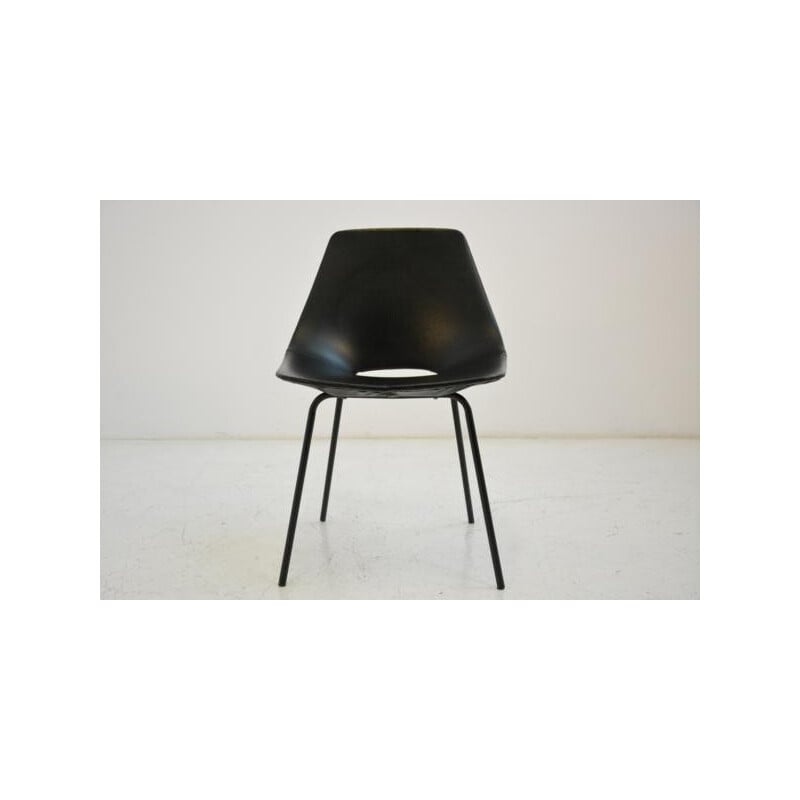 Paire de chaises "Tonneau" Steiner en simili-cuir et métal, Pierre GUARICHE - 1950