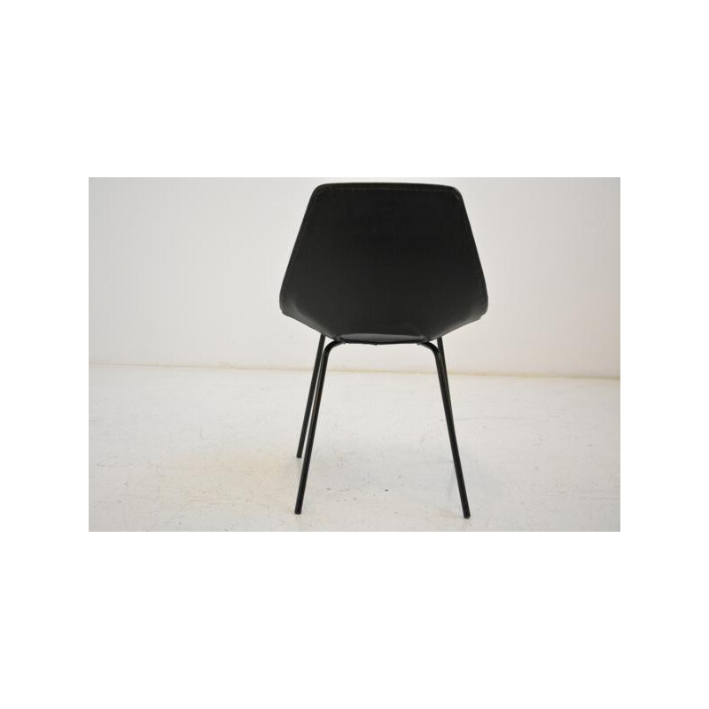 Paire de chaises "Tonneau" Steiner en simili-cuir et métal, Pierre GUARICHE - 1950