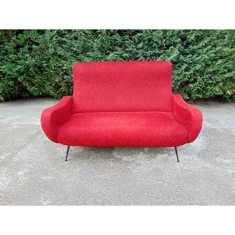 Vintage red fabric sofa, 1950s