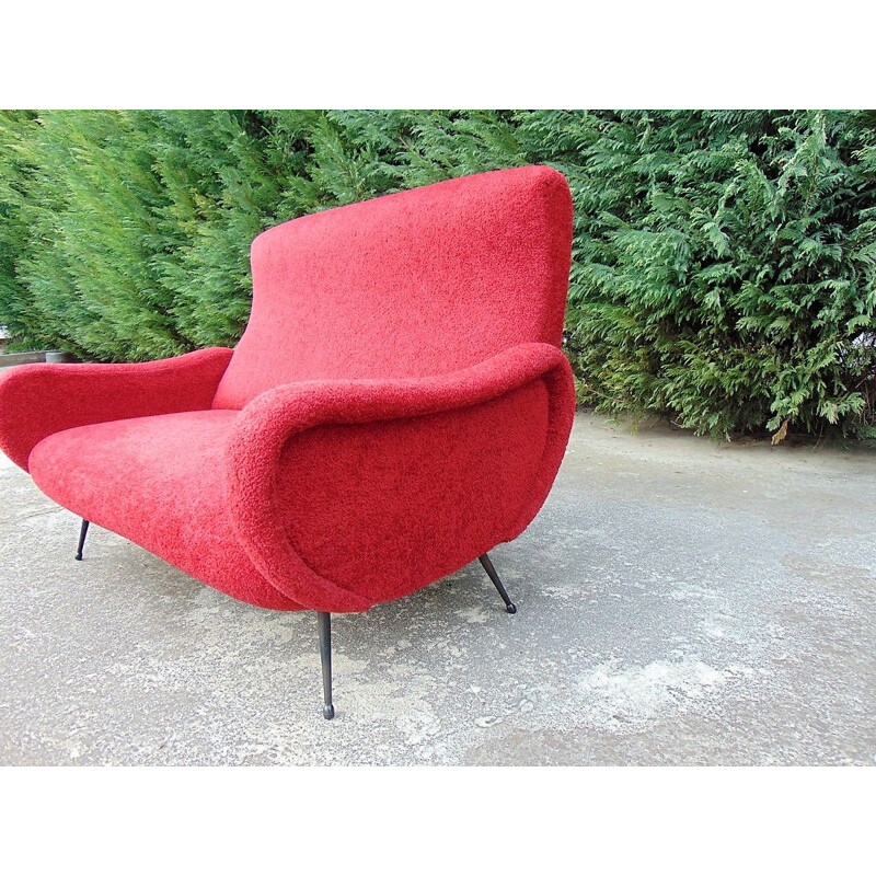 Vintage red fabric sofa, 1950s