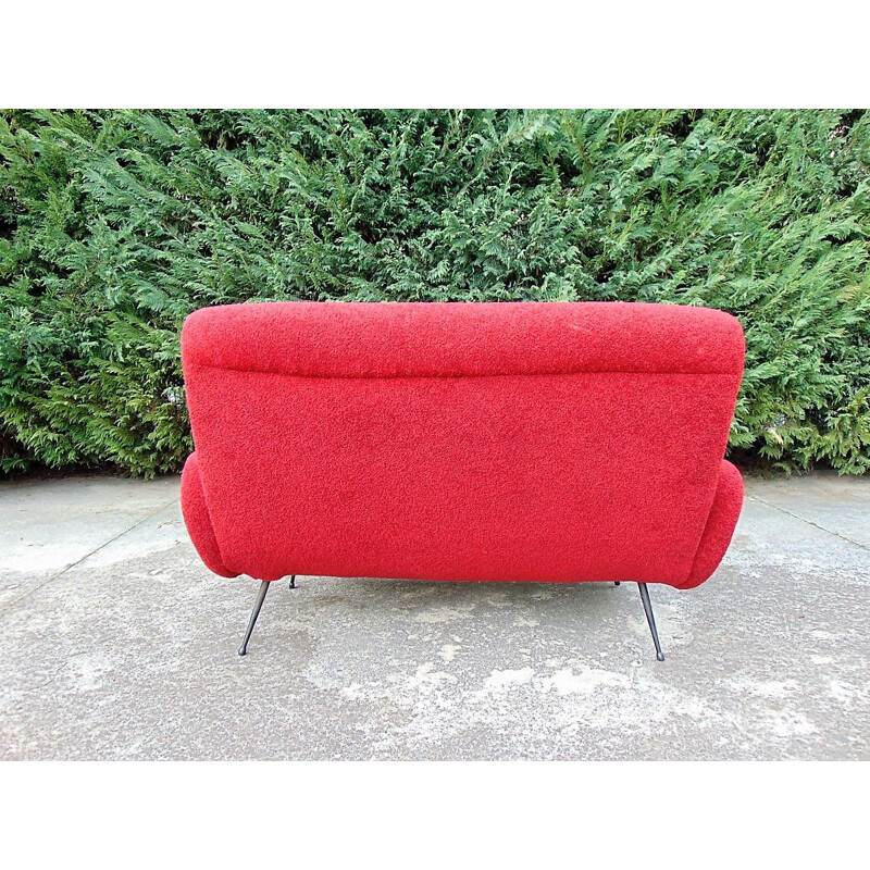 Divano in tessuto rosso vintage, 1950