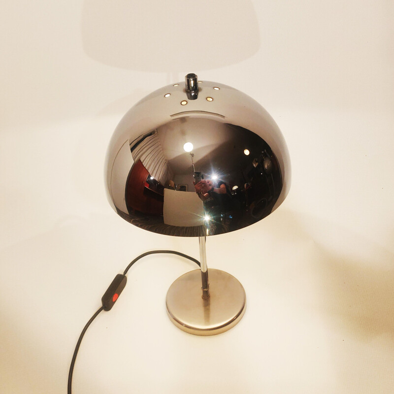 Lampe de bureau Vintage chromée champignon, Italie, 1970