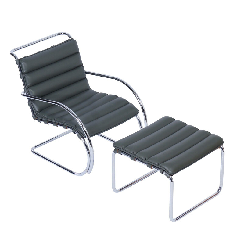 Lounge Chair MR vintage con ottomana di Mies van der Rohe per Knoll, 2000