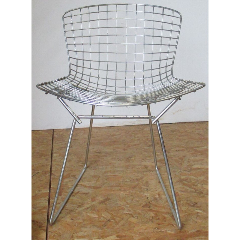 Vintage chromed metal chair by H.Bertoia, 1966