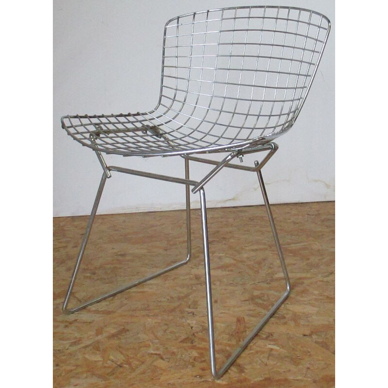 Vintage chromed metal chair by H.Bertoia, 1966