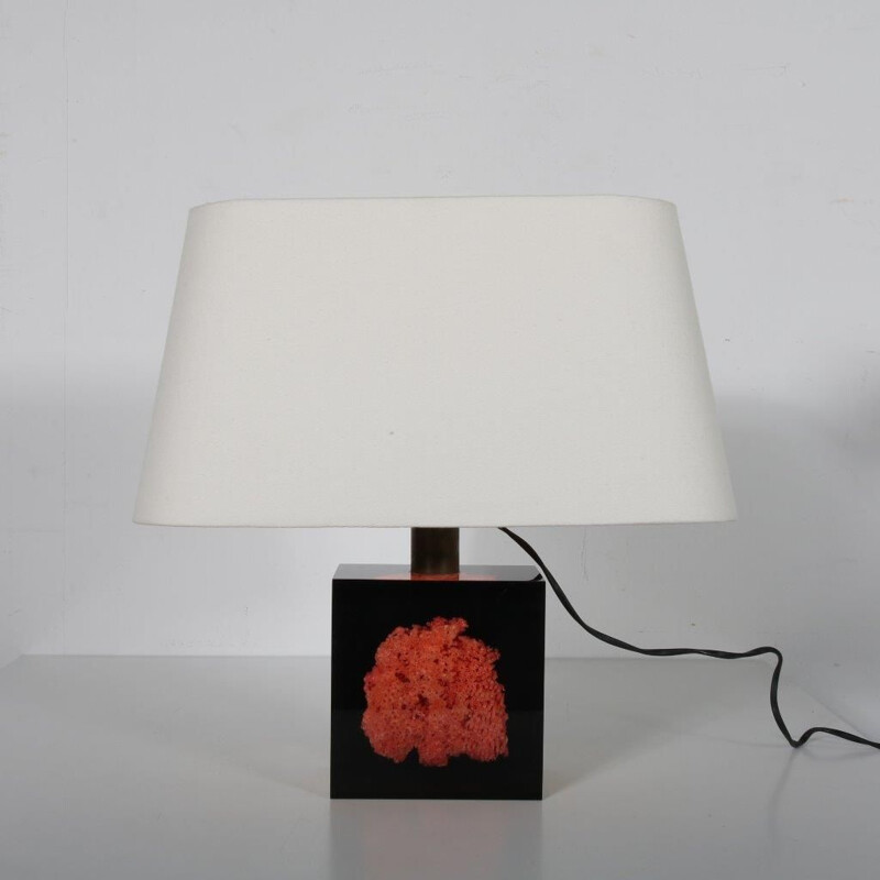 Vintage hars en koraal tafellamp van Pierre Giraudon, Frankrijk 1970