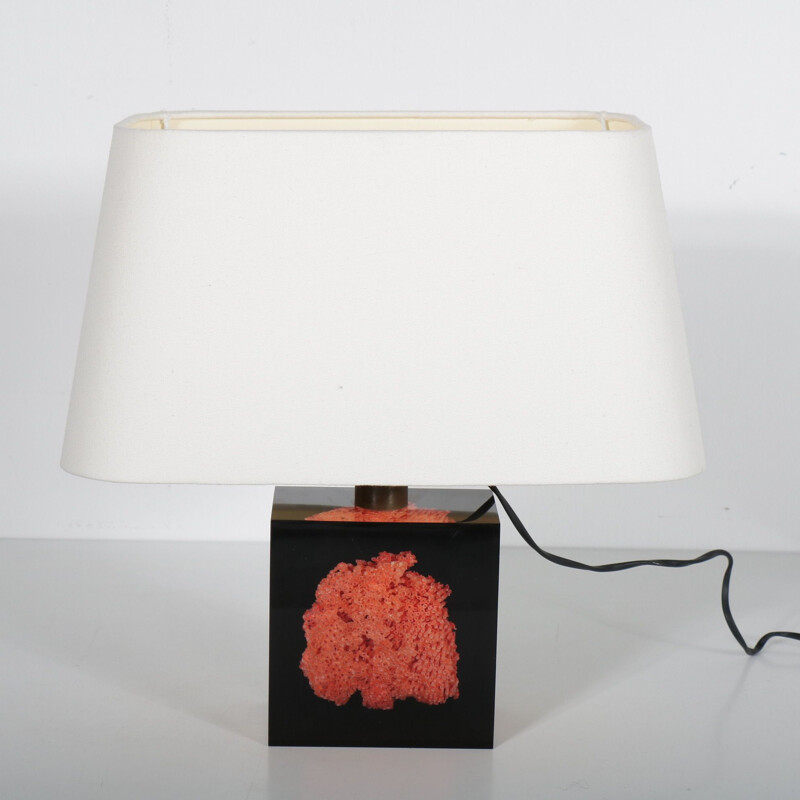 Lampe de table vintage en résine et corail de Pierre Giraudon, France 1970