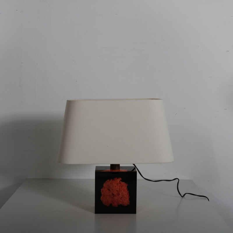 Vintage resin and coral table lamp by Pierre Giraudon, France 1970