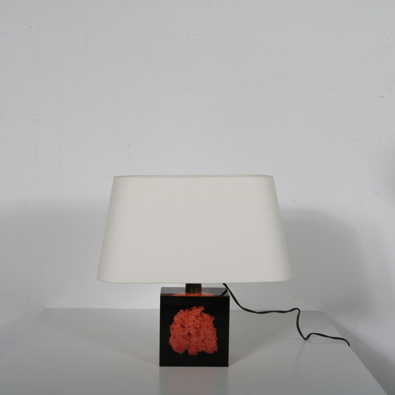 Vintage resin and coral table lamp by Pierre Giraudon, France 1970