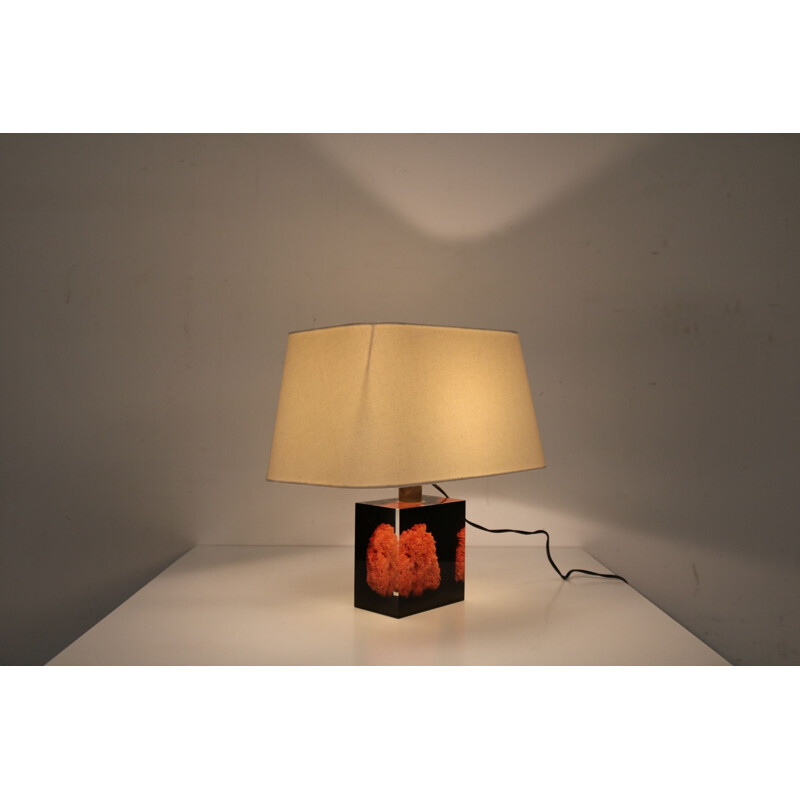 Lampe de table vintage en résine et corail de Pierre Giraudon, France 1970