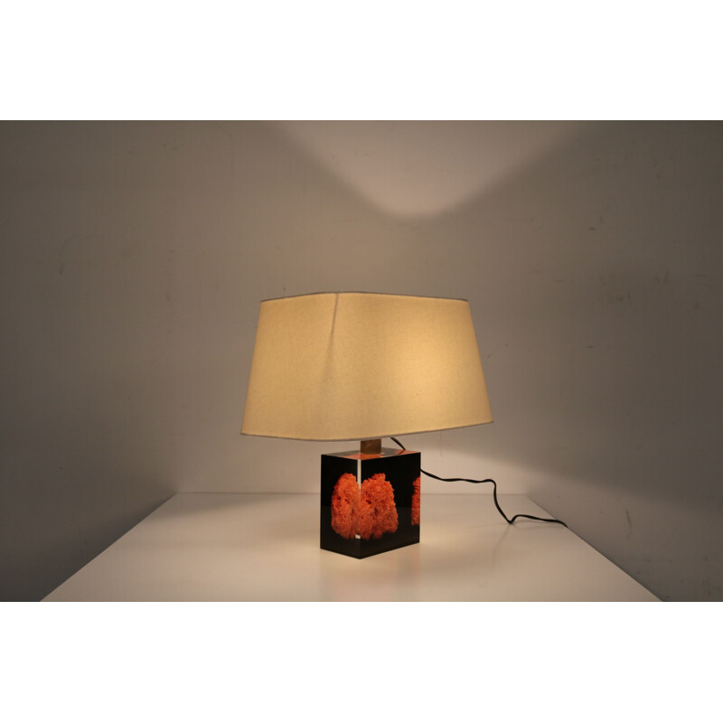 Vintage resin and coral table lamp by Pierre Giraudon, France 1970