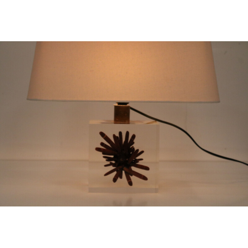 Vintage resin table lamp with coral by Pierre Giraudon, France 1970