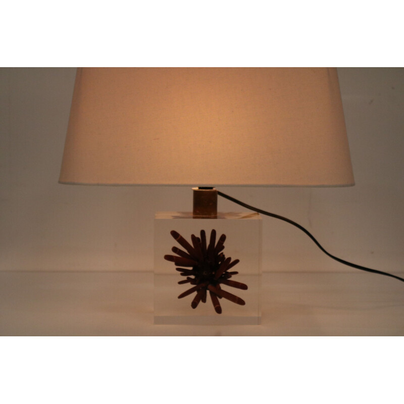 Lampe de table vintage en résine avec corail de Pierre Giraudon, France 1970