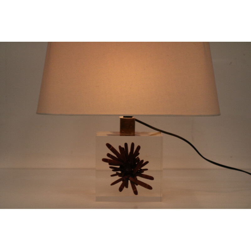 Vintage resin table lamp with coral by Pierre Giraudon, France 1970