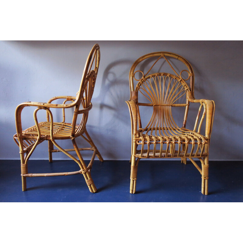 Ensemble de 4 fauteuils vintage en bambou, 1960