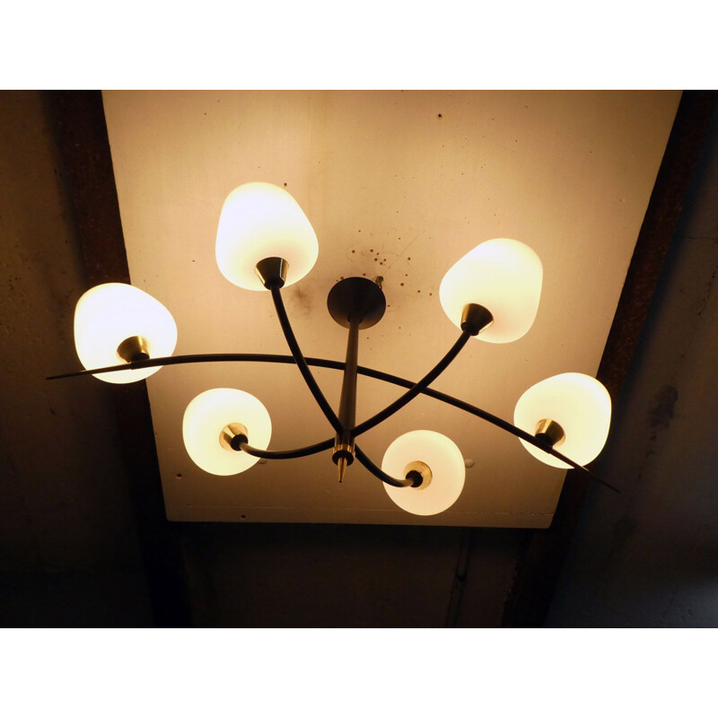 Vintage metal and brass chandelier, 1950