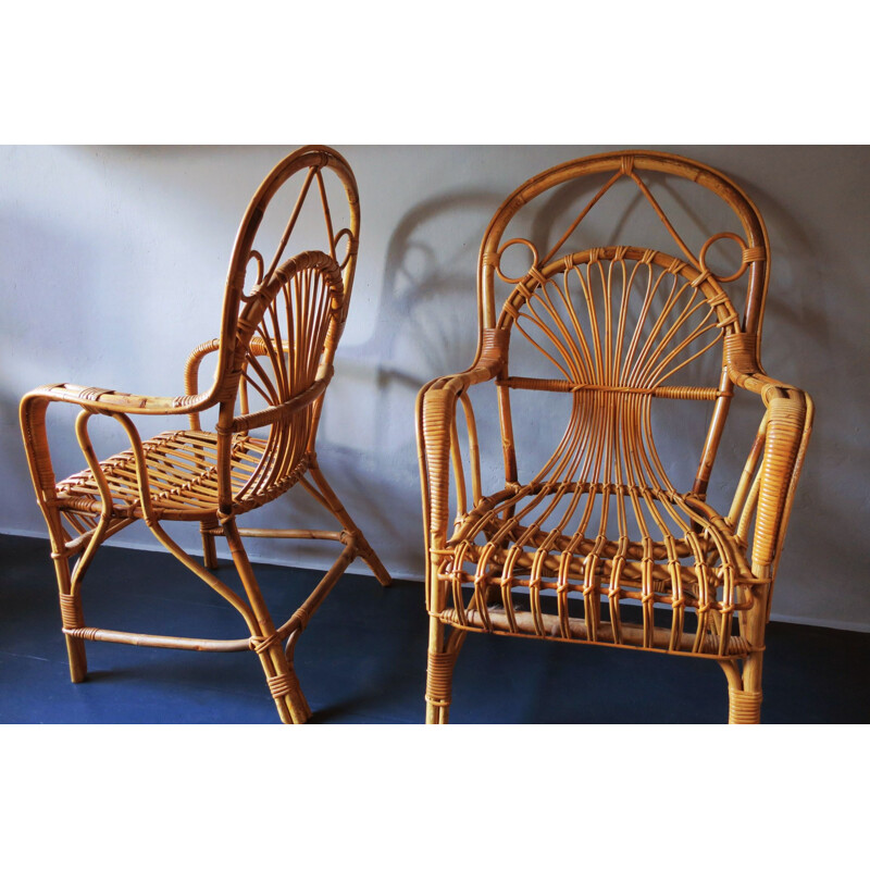 Set of 4 bamboo vintage armchairs, 1960s